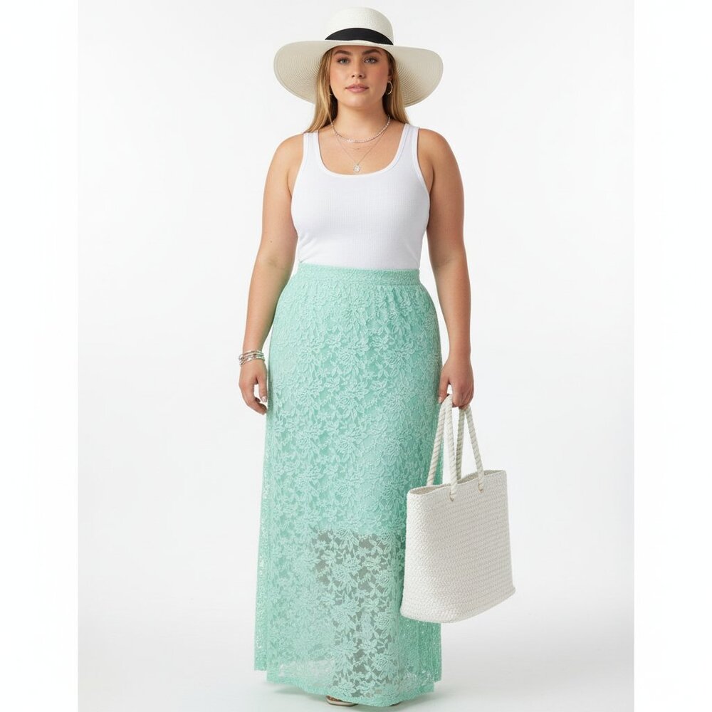 Promesa Blue Lace Long Sheer Maxi Skirt